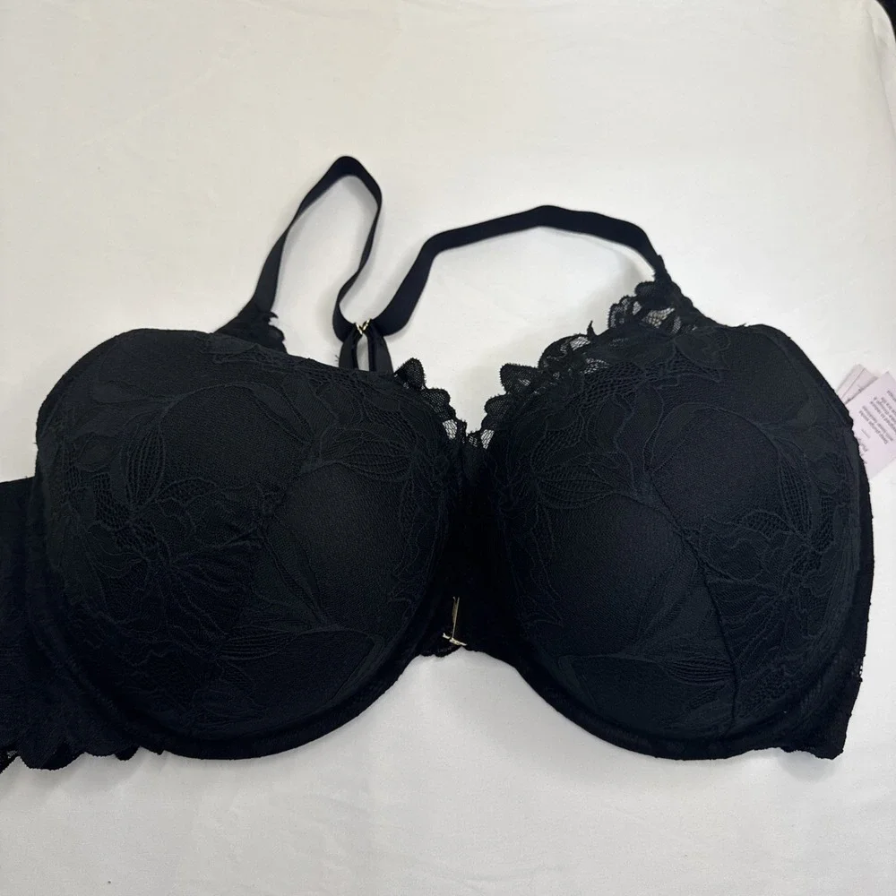 NWT Auden Black Laced‎ Push-Up Plunge Coverage Underwire Bra Size 46DDD